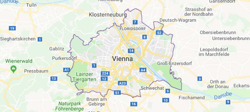 map of the city of Vienna region